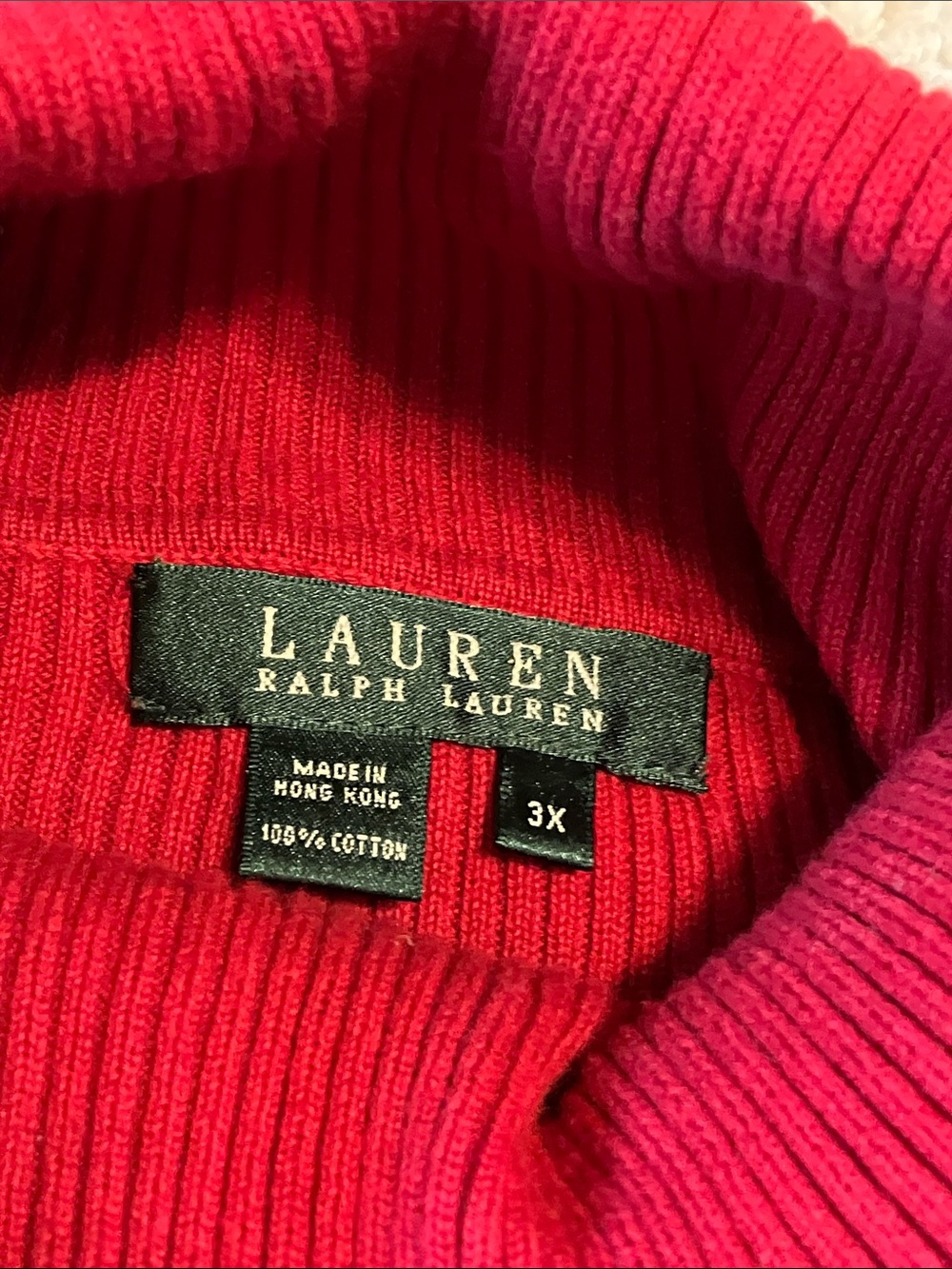 Lauren Ralph Lauren 100% cotton vertical ribbed vibrant red folded turtleneck 3X - Picture 9 of 10